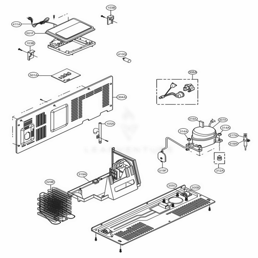 Machine Compartment Diagram and Parts List for LSXS26386D ASBCNA4 LG Refrigerator