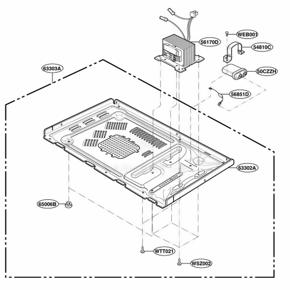 Base Plate Parts Diagram and Parts List for MA6511B KBKEGSE LG Wall Oven