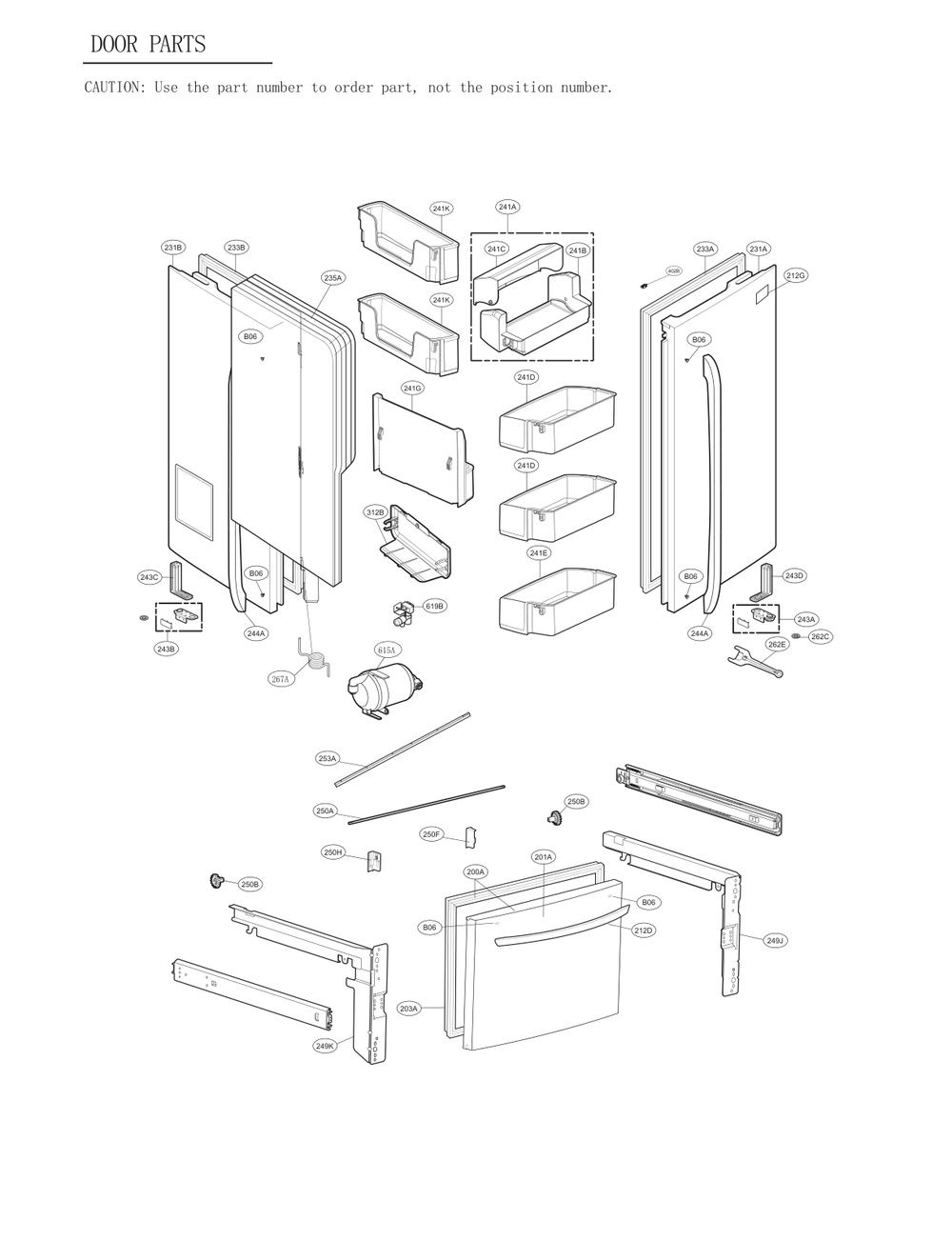 Door Parts Diagram and Parts List for GC-L288GQXM AWBCSE1 LG Refrigerator