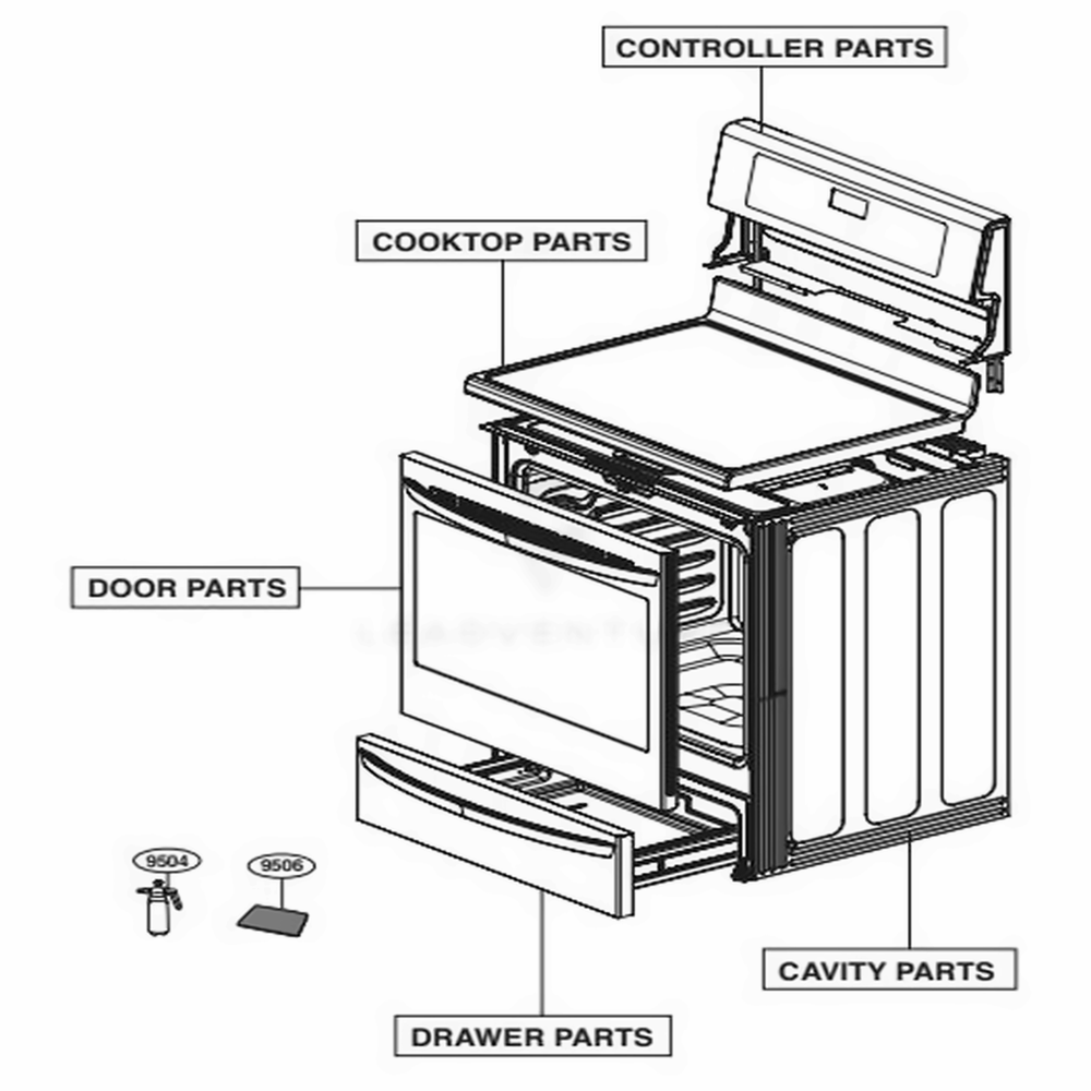 Main Diagram and Parts List for LRE3085ST FSTLLGA LG Wall Oven