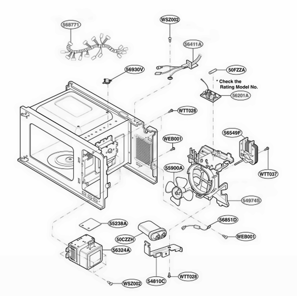 Interior Parts 2 Diagram and Parts List for MA748W01 CW2EGSE LG Range