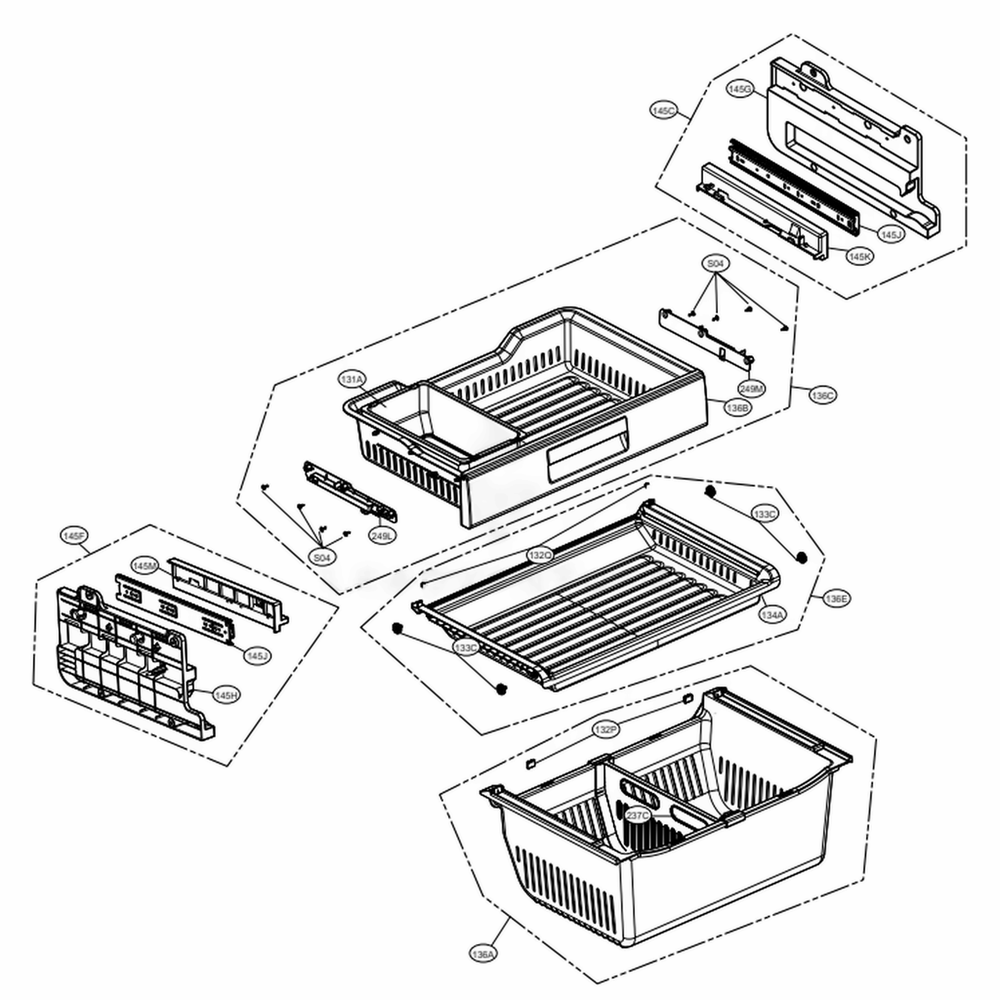 Freezer Parts Diagram and Parts List for LFXC24726D ASBCNA0 LG Refrigerator