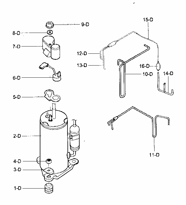 Compressor Parts Diagram and Parts List for 58072124300  Kenmore Air Conditioner