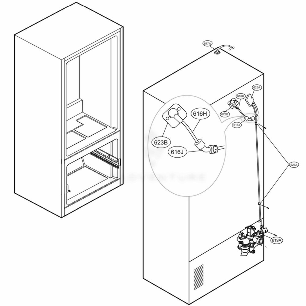 Valve And Water Tube Parts Diagram and Parts List for 73107 ASBCSE2 LG Refrigerator