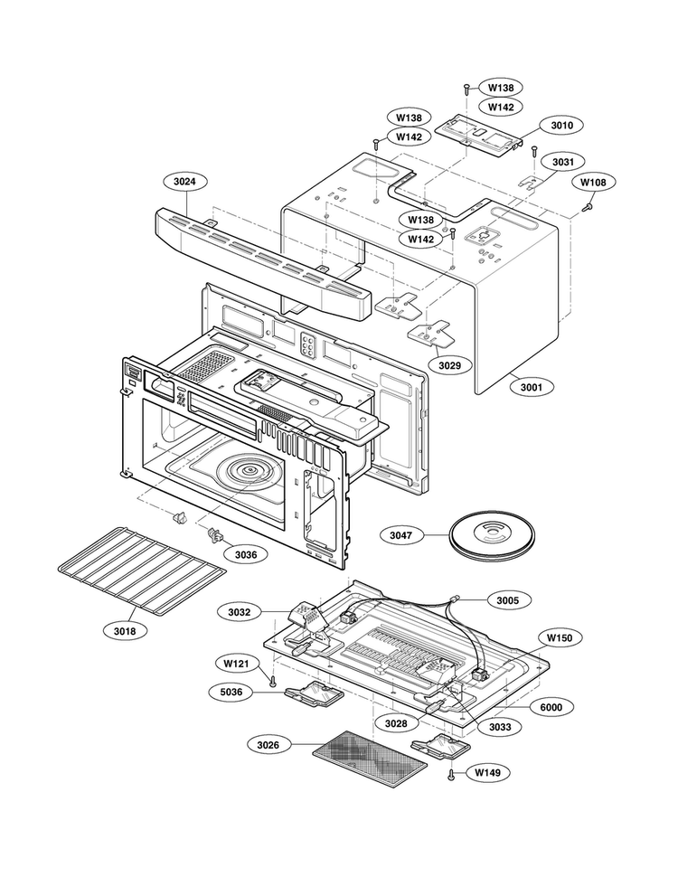 Oven Cavity Parts Diagram and Parts List for LMVM1955ST  LG Microwave