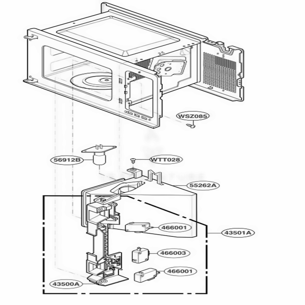 Latch Board Parts Diagram and Parts List for 88030 AMWESEC LG Range