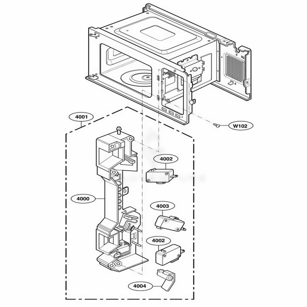 Latch Board Parts Diagram and Parts List for 64289 AB1ESEA LG Wall Oven