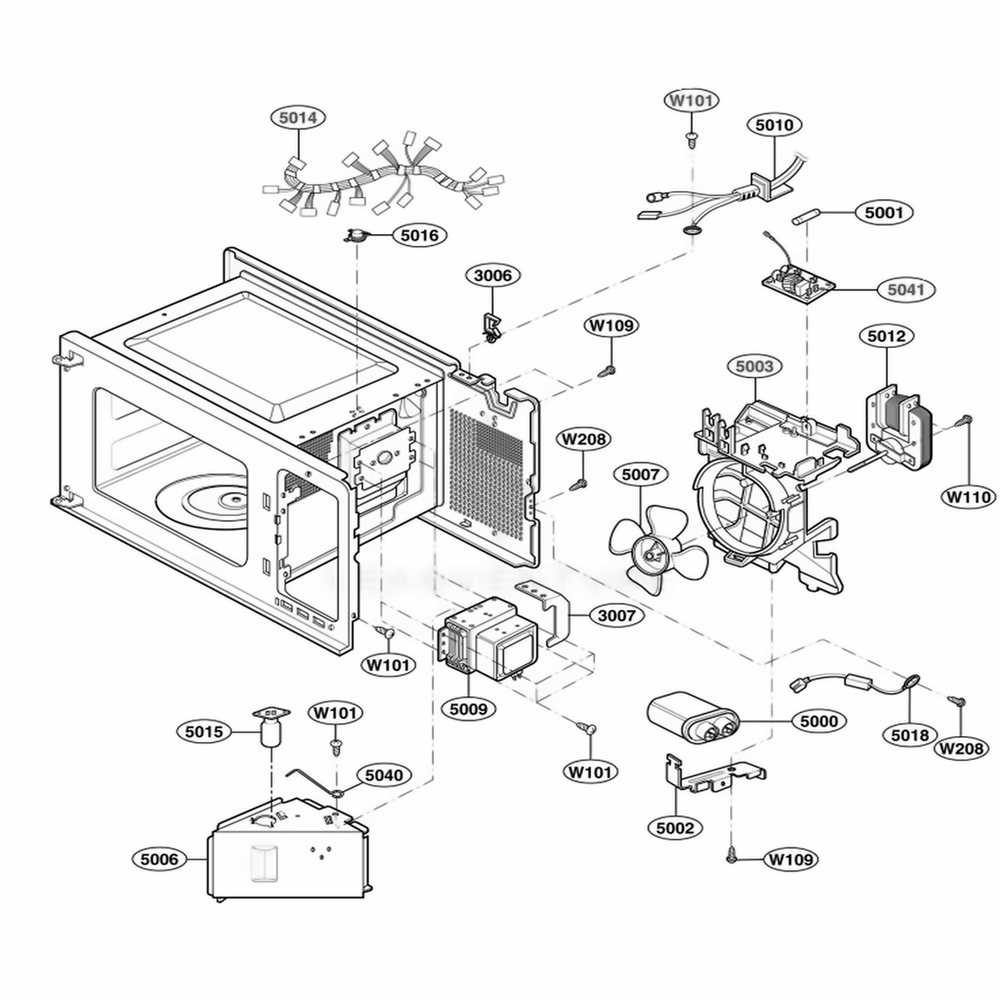 Interior Parts 2 Diagram and Parts List for 65022401 CW1ESEA LG Range