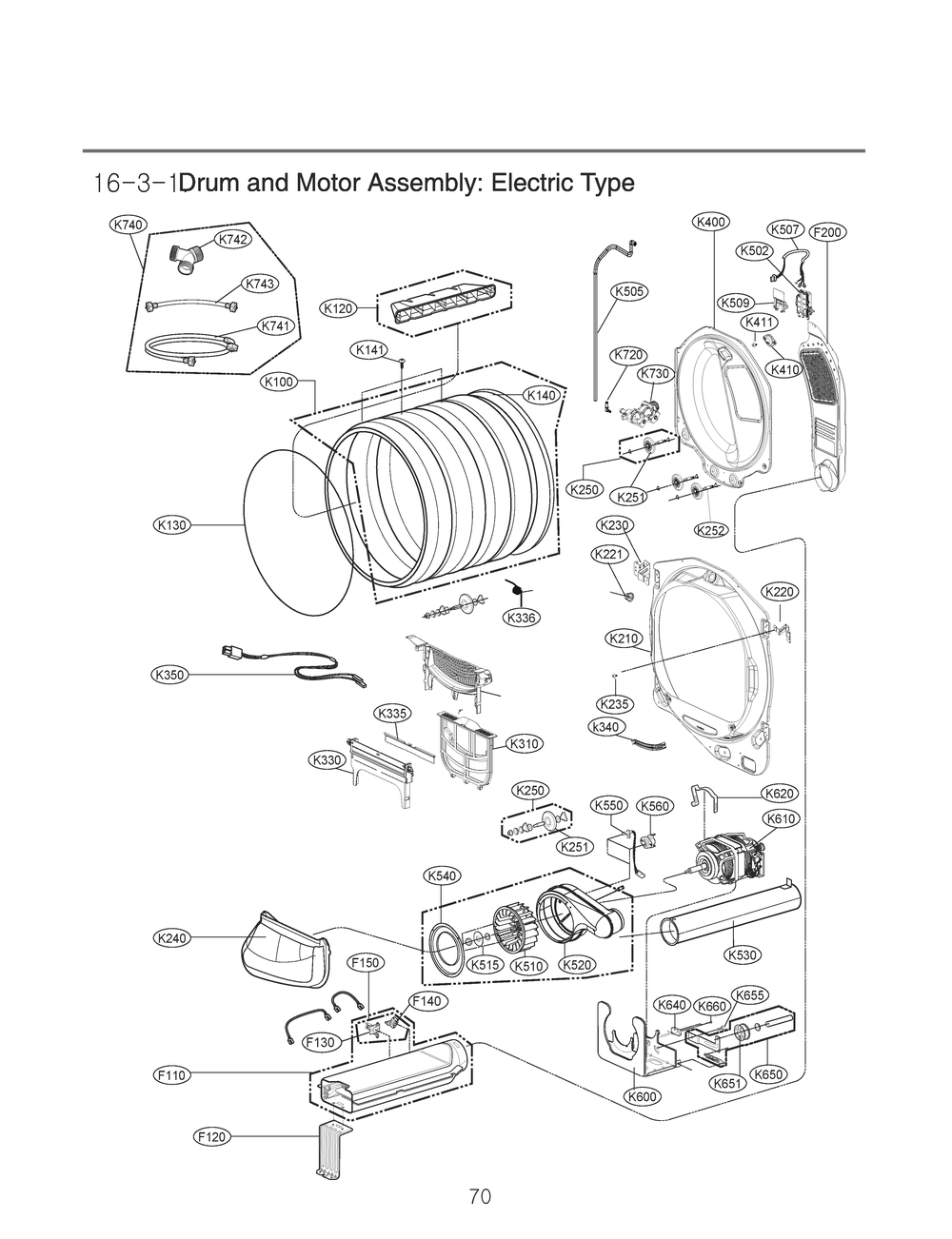 Drum And Motor Assembly Diagram and Parts List for RV18A8ES8 ASSEEUS LG Dryer