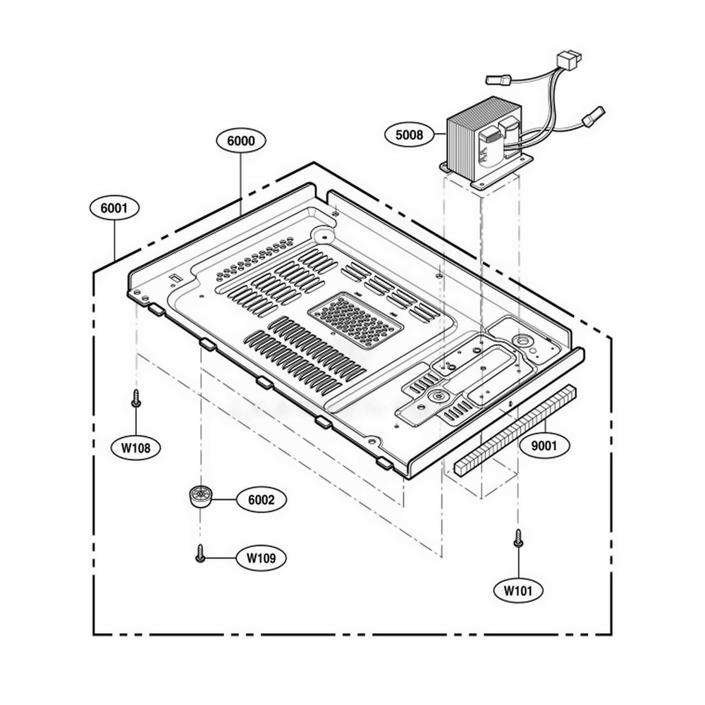 Base Plate Parts Diagram and Parts List for 62252 CWHESEA LG Wall Oven