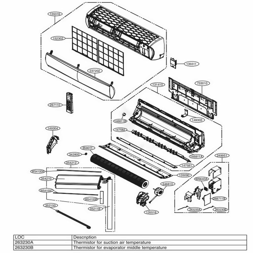 Indoor Unit Diagram and Parts List for MW24Y3J AWHBFRD LG Air Conditioner