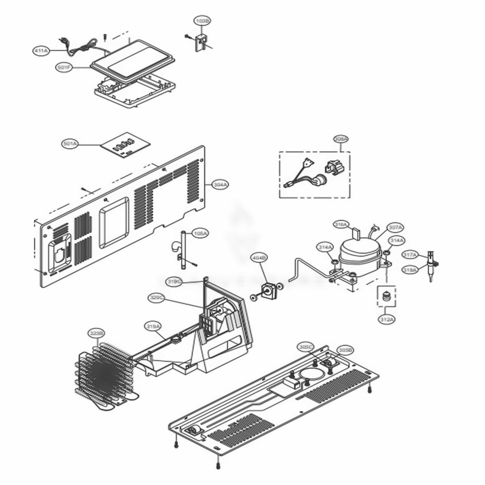 Machine Compartment Diagram and Parts List for LSXC22426S ASTCNA5 LG Refrigerator