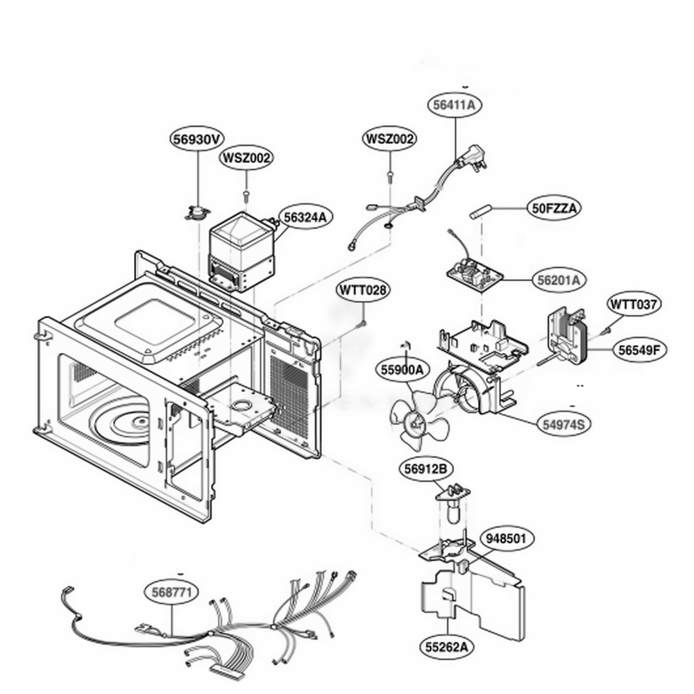 Interior Parts 2 Diagram and Parts List for MA6511B CBKEGSE LG Wall Oven
