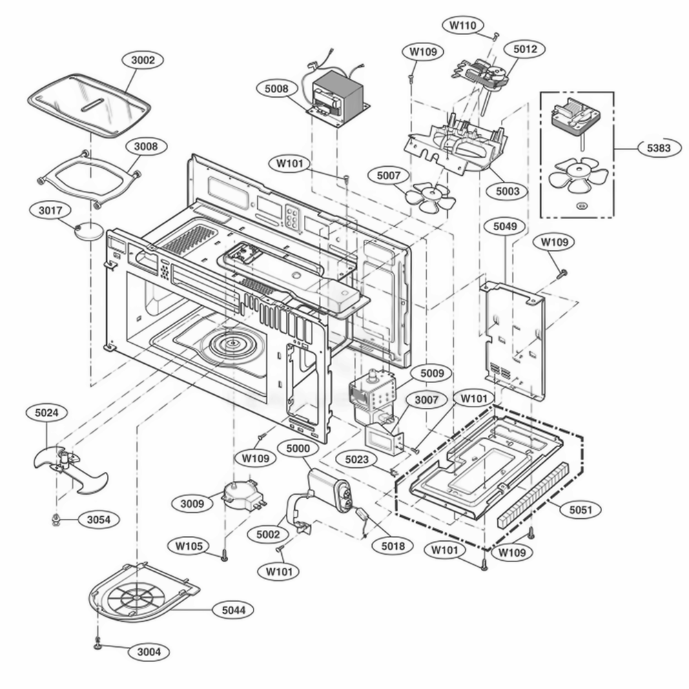 Interior Parts 1 Diagram and Parts List for JMV8208AAW AWHEJEN LG Wall Oven