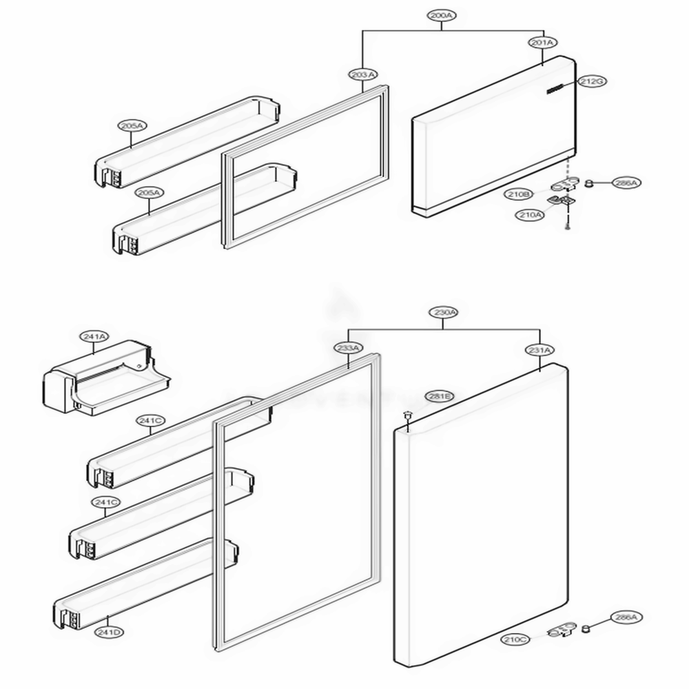 Door Parts Diagram and Parts List for LTCS24223B AWBCNA7 LG Refrigerator