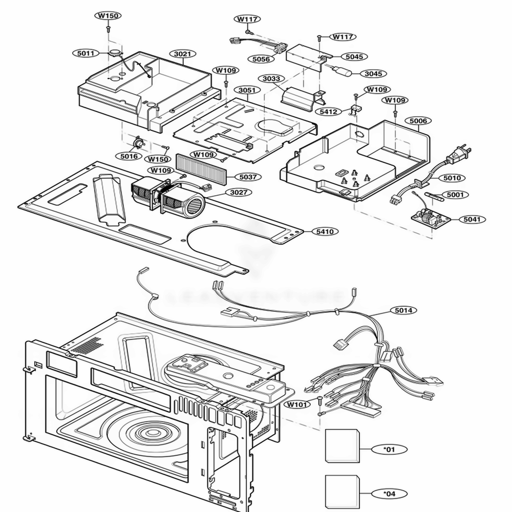 Interior Parts 2 Diagram and Parts List for 80829 ABKESEA LG Microwave