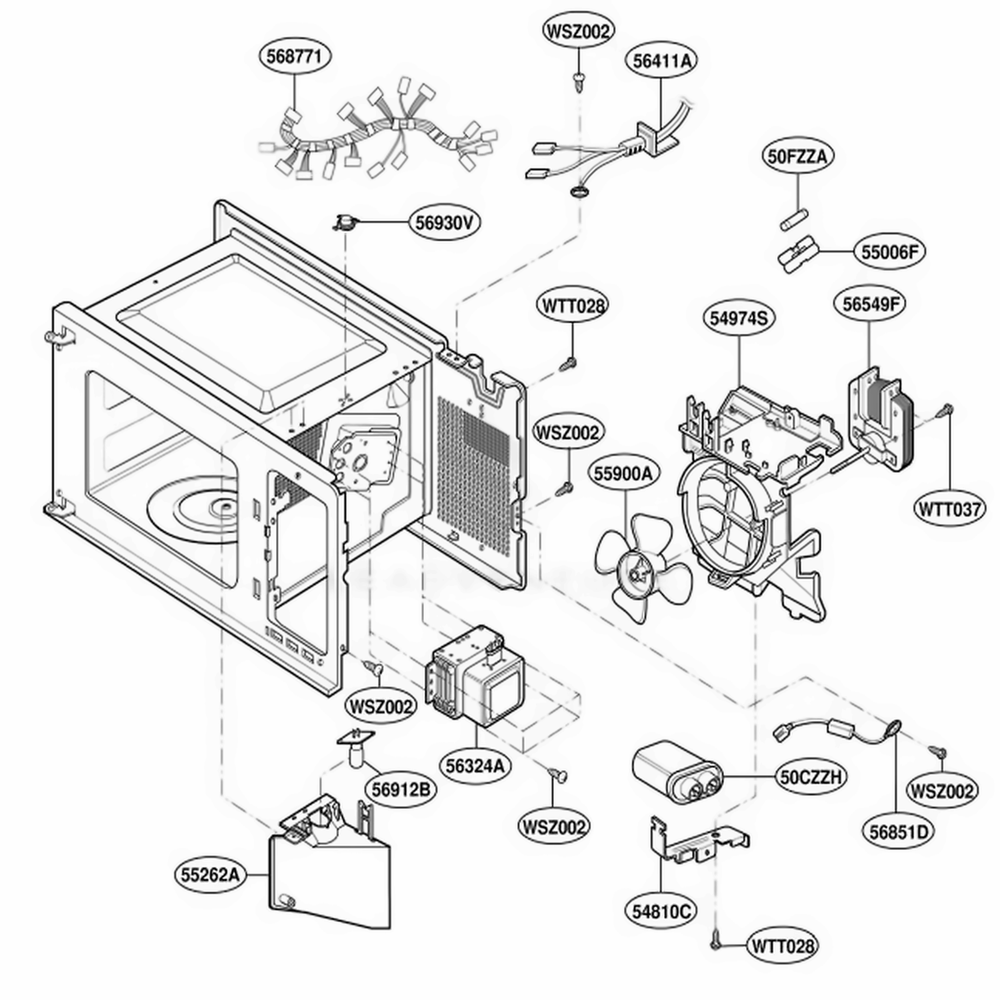 Interior Parts Diagram and Parts List for MT1110SKQ CWHEWRP LG Wall Oven