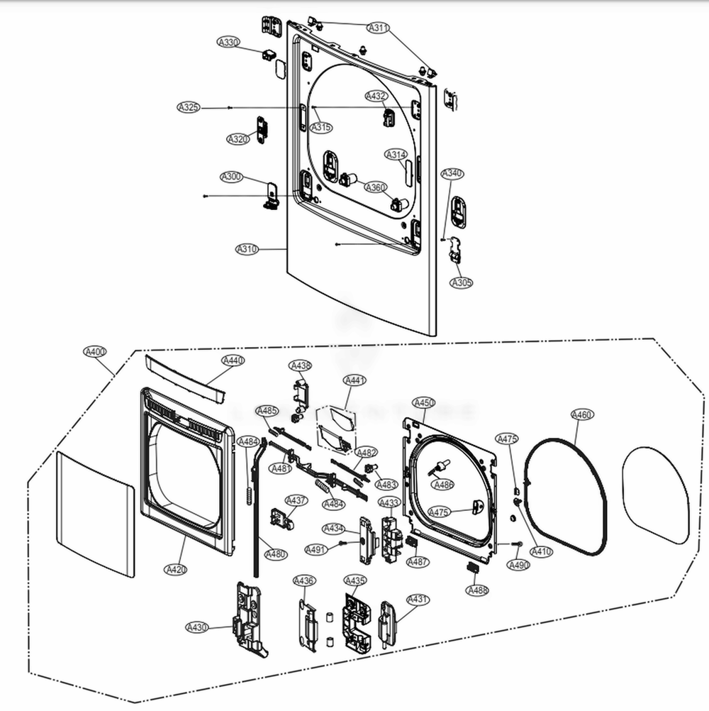 Cabinet And Door Assembly: Gas Type 2 Diagram and Parts List for DLGX5681WE ABWEEUS LG Dryer
