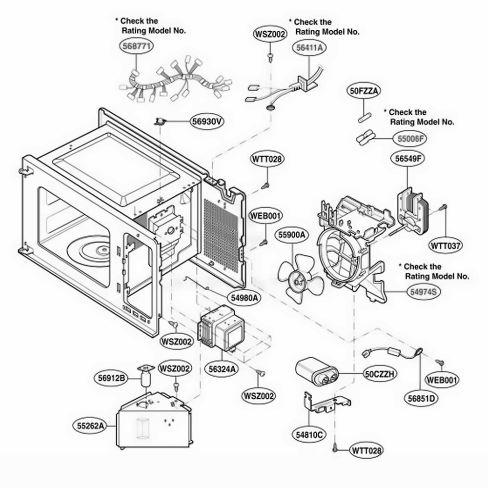 Interior Parts 1 Diagram and Parts List for MA1012B BKEGSE LG Wall Oven