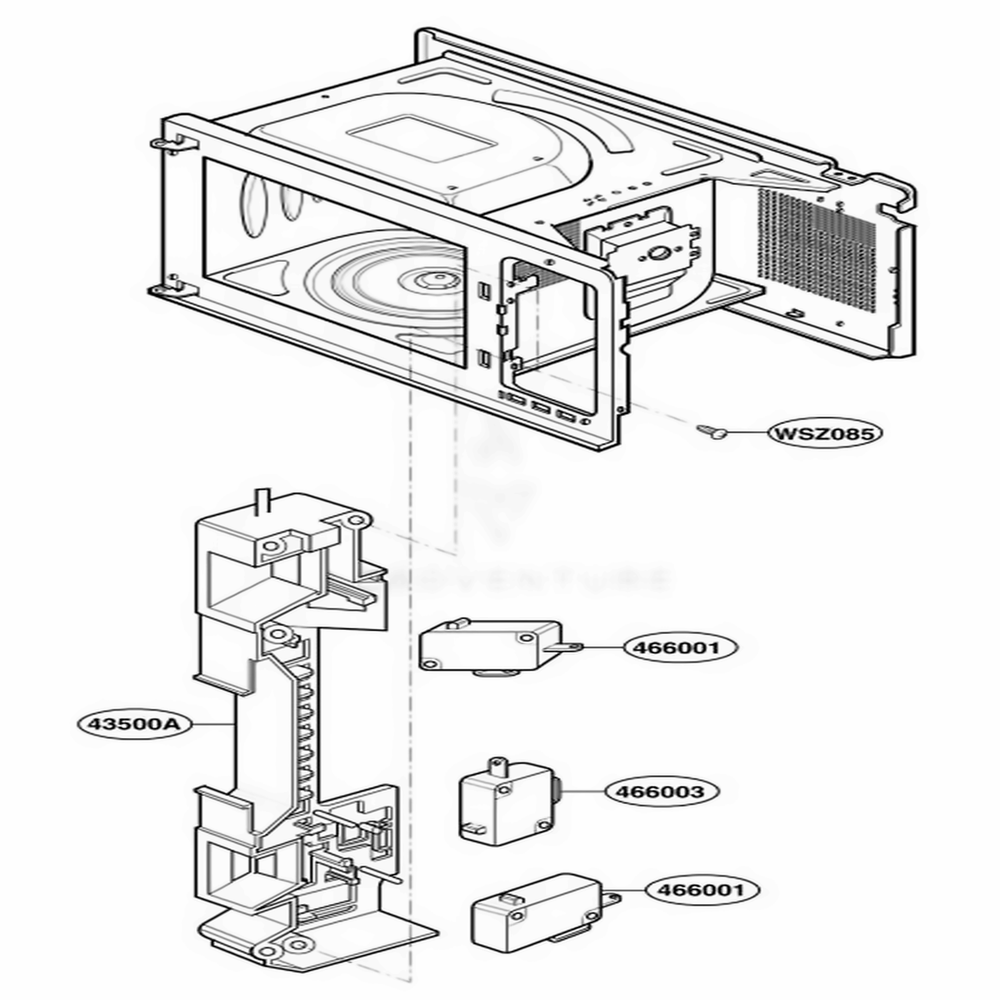 Latch Board Parts Diagram and Parts List for LRM1250W CW1ELGA LG Wall Oven