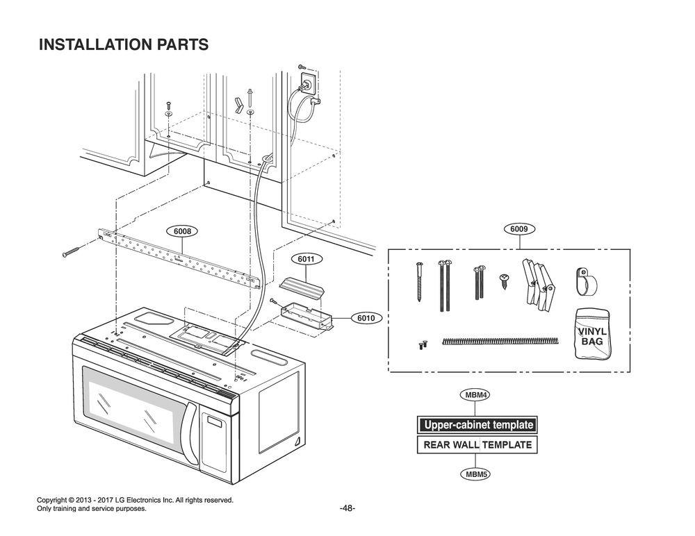 Installation Parts Diagram and Parts List for MV1843ASD CBKELGA LG Microwave
