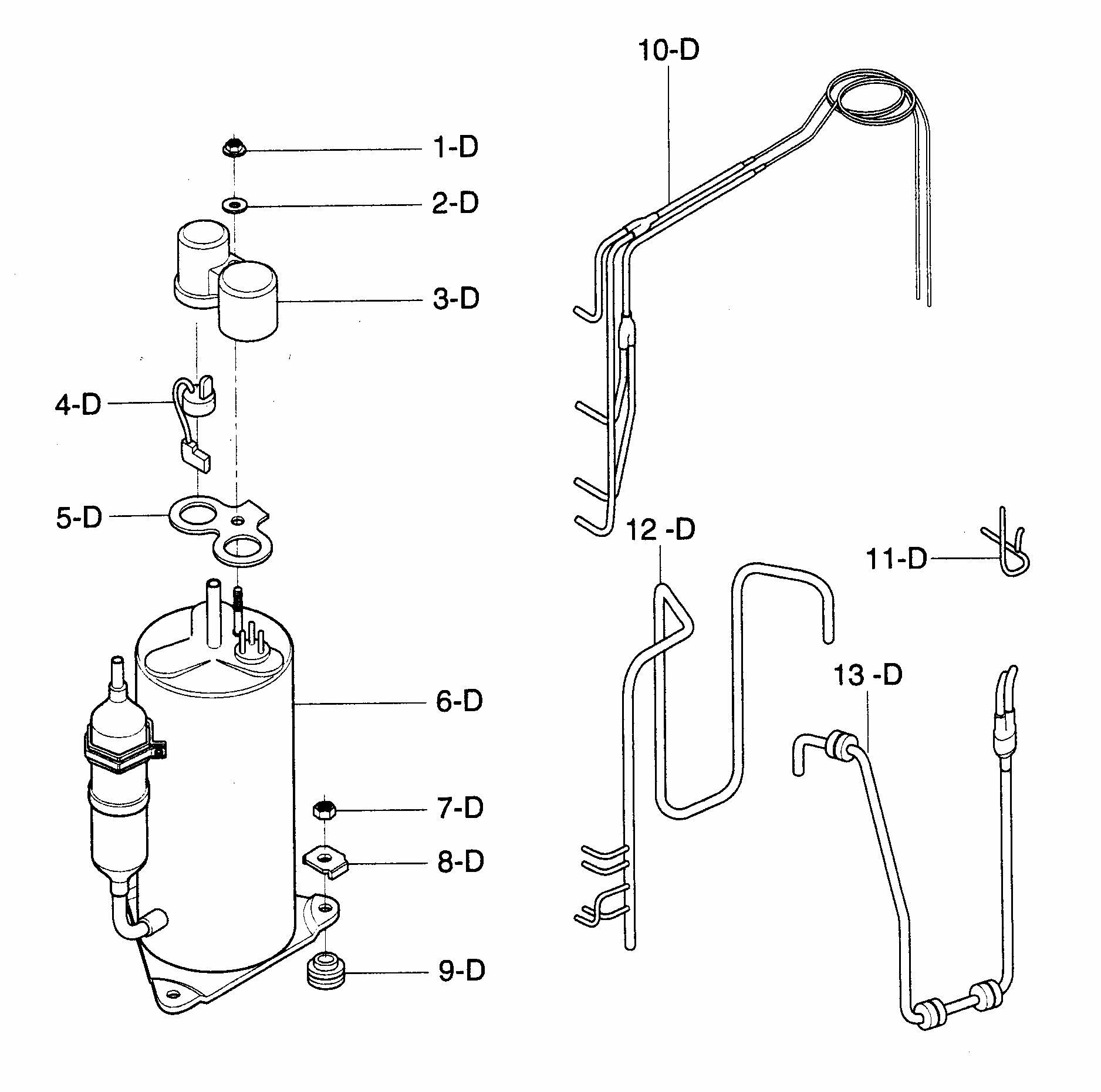 Compressor Parts Diagram and Parts List for 58075135500  Kenmore Air Conditioner