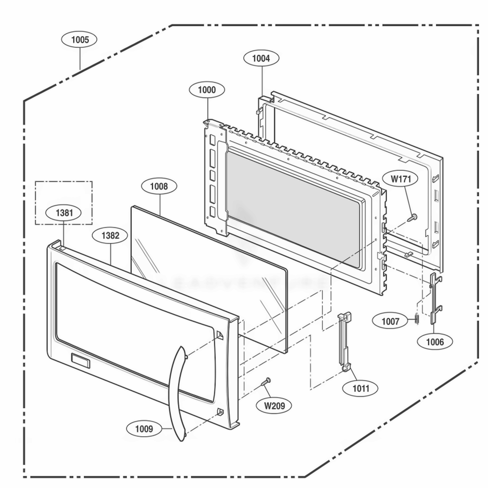 Door Parts Diagram and Parts List for 80824 AB6ESEA LG Range