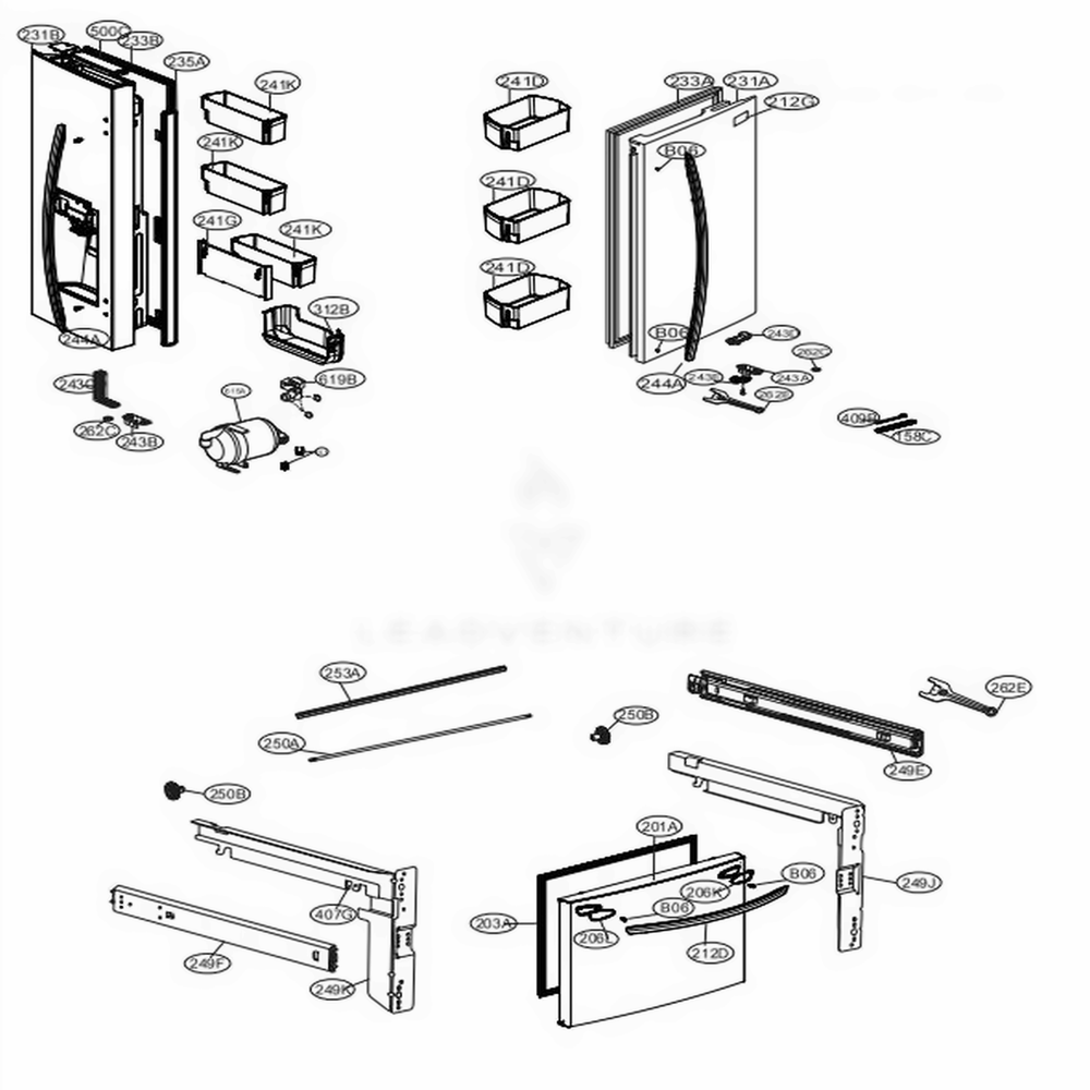 Door Parts Diagram and Parts List for LFXC22526S ASTCNA0 LG Refrigerator