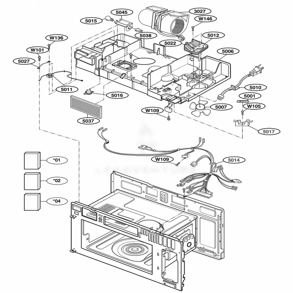 Interior Parts 2 Diagram and Parts List for 63652 AW1ESEA LG Range