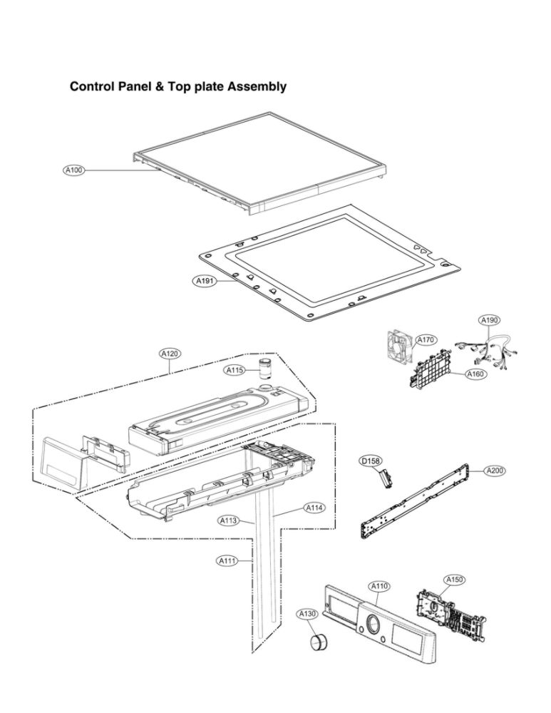 Control Panel And Top Plate Assembly Diagram and Parts List for DLHC1455V 00 LG Dryer