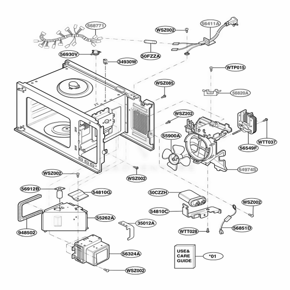 Interior Parts 1 Diagram and Parts List for GLMB186CB CBKEGEF LG Range