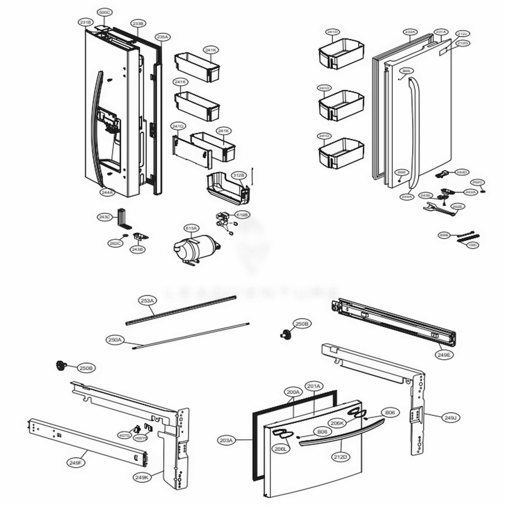Door Parts Diagram and Parts List for LFXC22526D ASBCNA4 LG Refrigerator