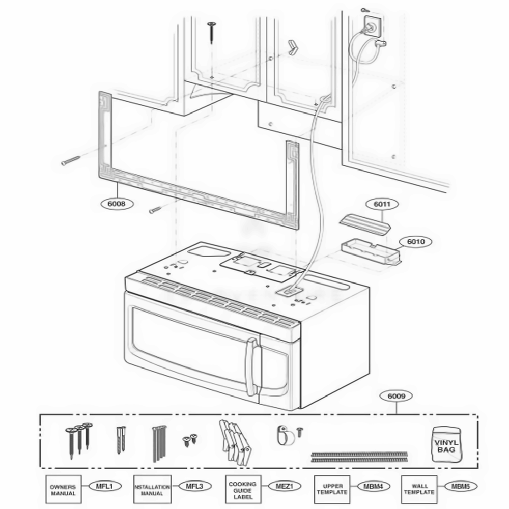 Installation Parts Diagram and Parts List for LMV2053ST ASBELGA LG Microwave