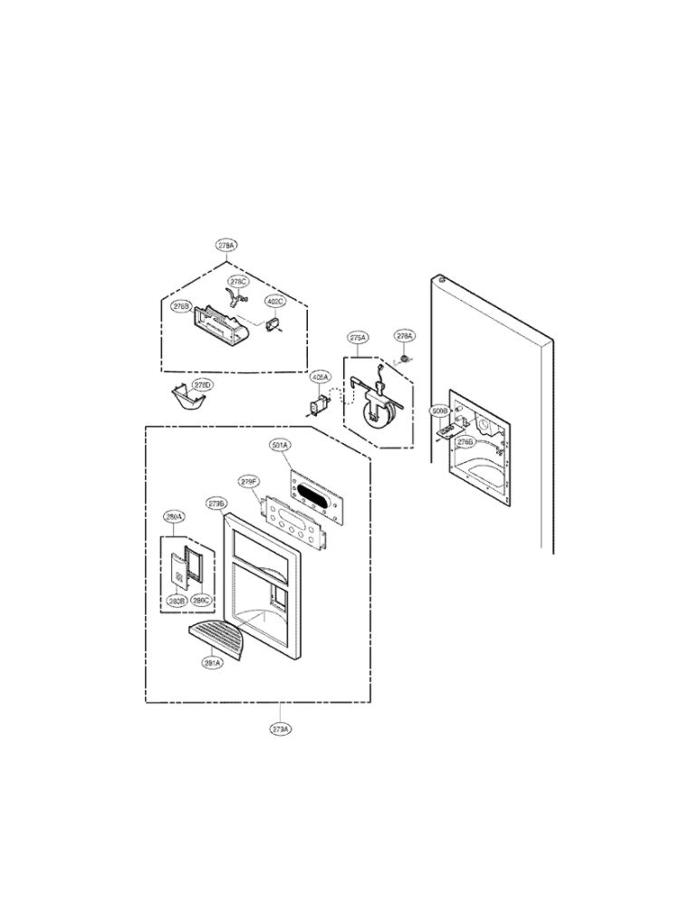 Dispenser Parts Diagram and Parts List for LMX25964SS 00 LG Refrigerator
