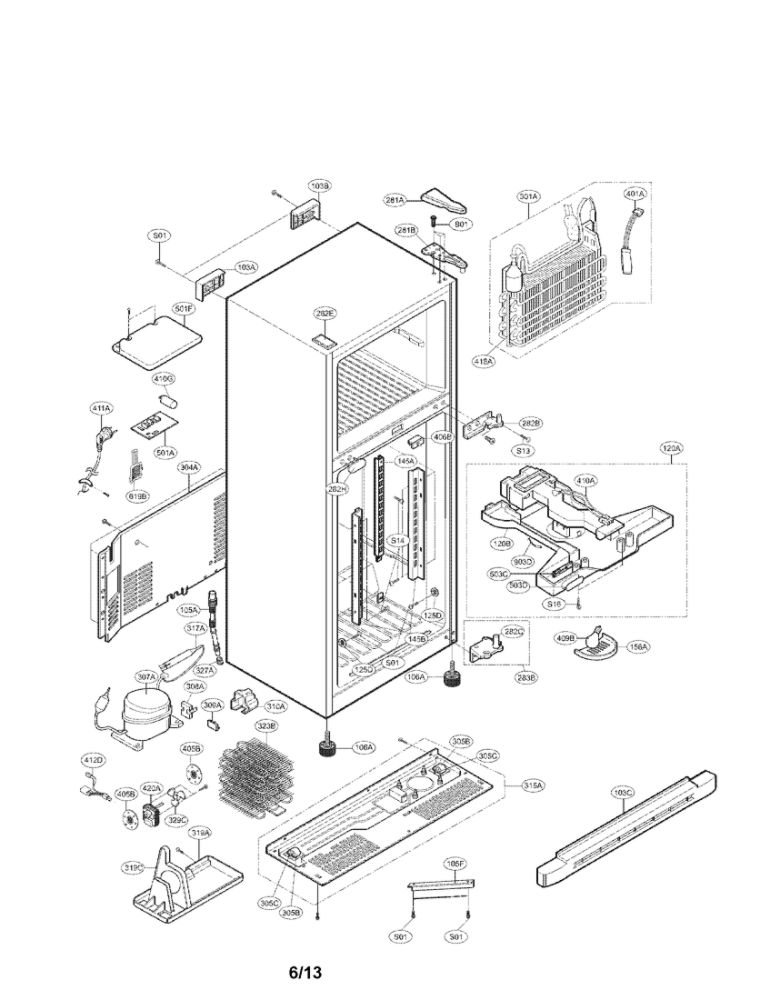 Case Parts Diagram and Parts List for LTC22350SS 00 LG Refrigerator
