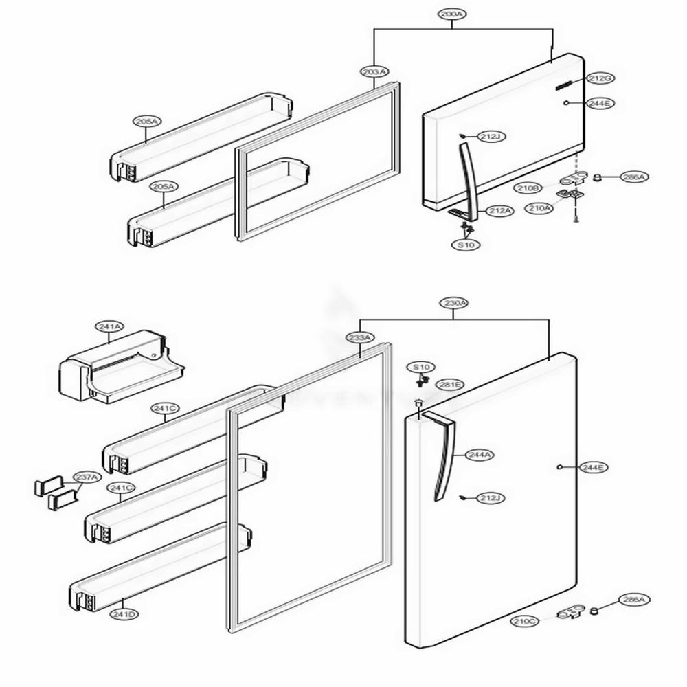 Door Parts Diagram and Parts List for 68039 AWBCSE3 LG Refrigerator