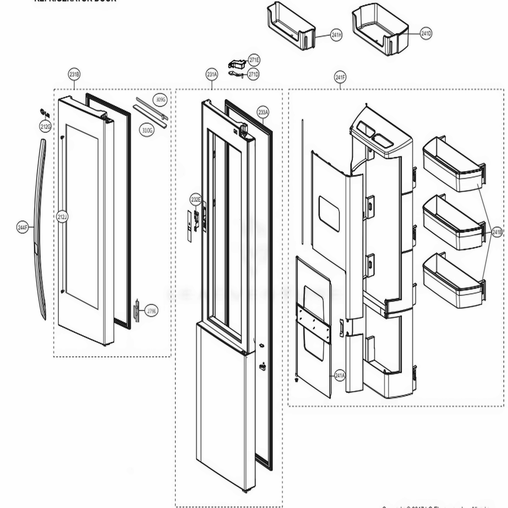Refrigerator Door Part Diagram and Parts List for LSXC22396D ASBCNA2 LG Refrigerator