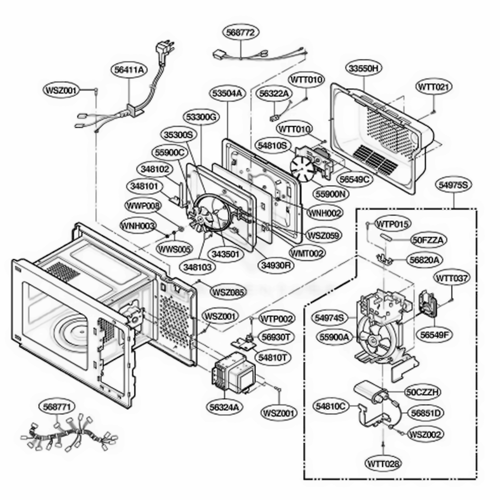 Interior Parts Diagram and Parts List for JE1590CC ABSEGEU LG Range