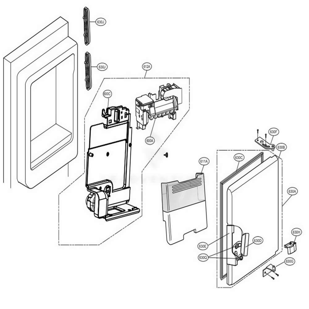 Ice Maker And Ice Bin Parts Diagram and Parts List for LFXS28566D ASBCNA2 LG Refrigerator
