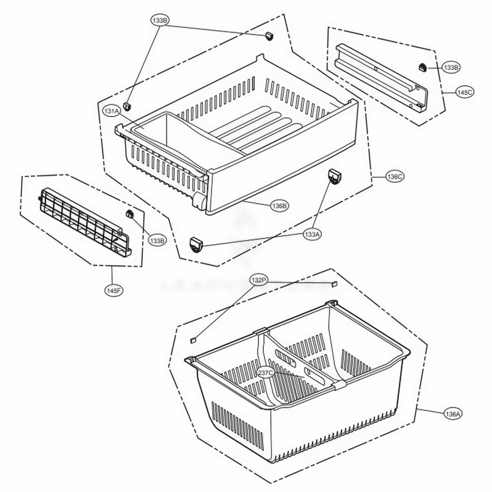 Freezer Parts Diagram and Parts List for 74105 ASTCSE0 LG Refrigerator