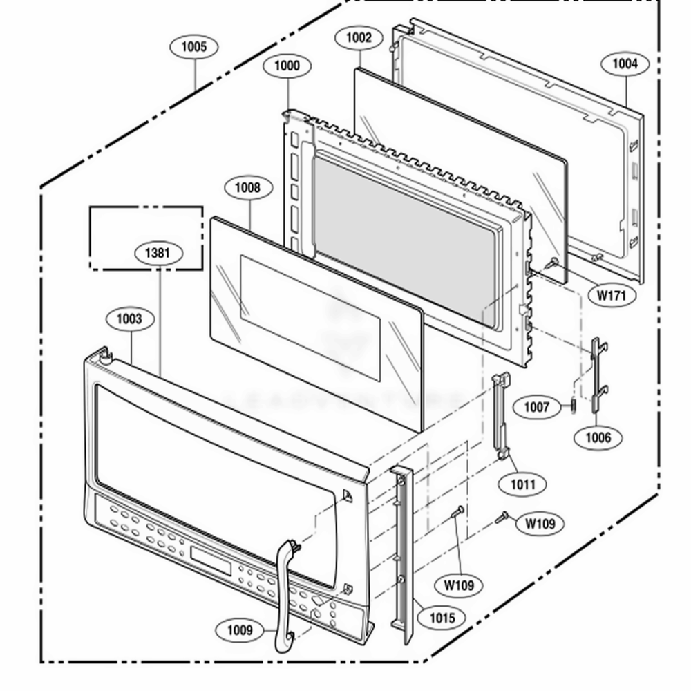 Door Parts Diagram and Parts List for 63763 ASBESEA LG Range