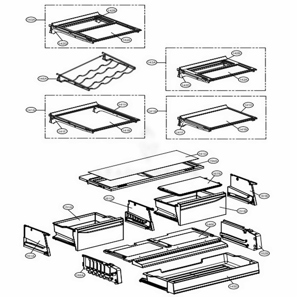 Refrigerator Parts Diagram and Parts List for 79993 ASTCSE0 LG Refrigerator