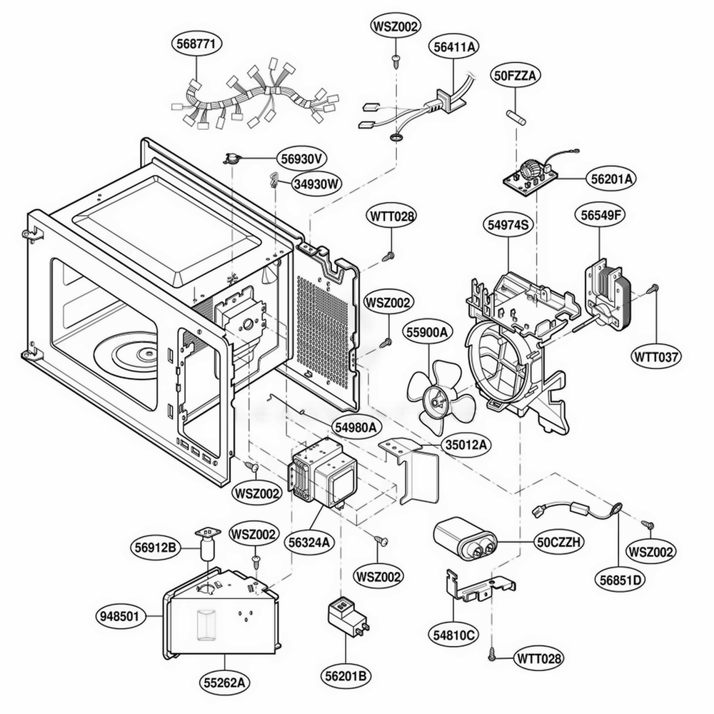 Interior Parts Diagram and Parts List for 87310 CWHESEC LG Range