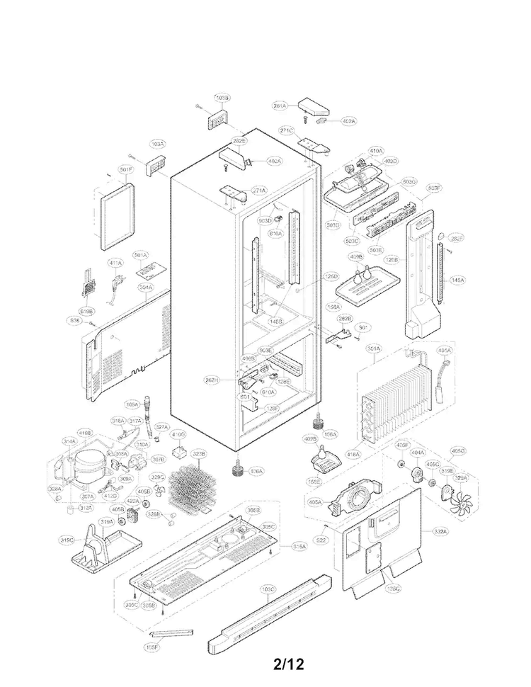 Case Parts Diagram and Parts List for LFC20760SB 03 LG Refrigerator