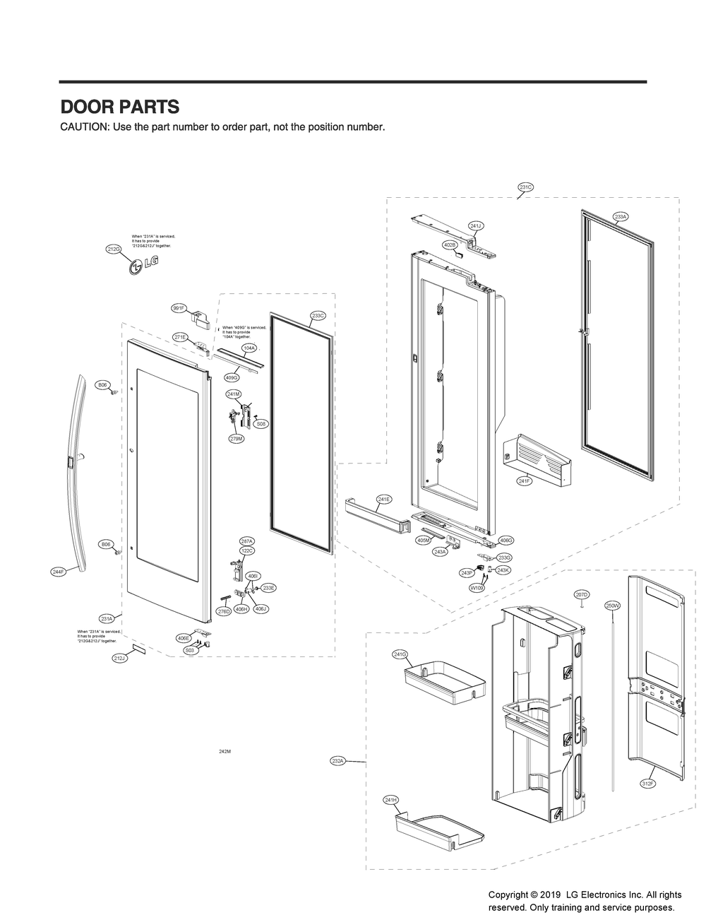 Door Parts 2 Diagram and Parts List for GR-X248MSYM ASTCNA1 LG Refrigerator