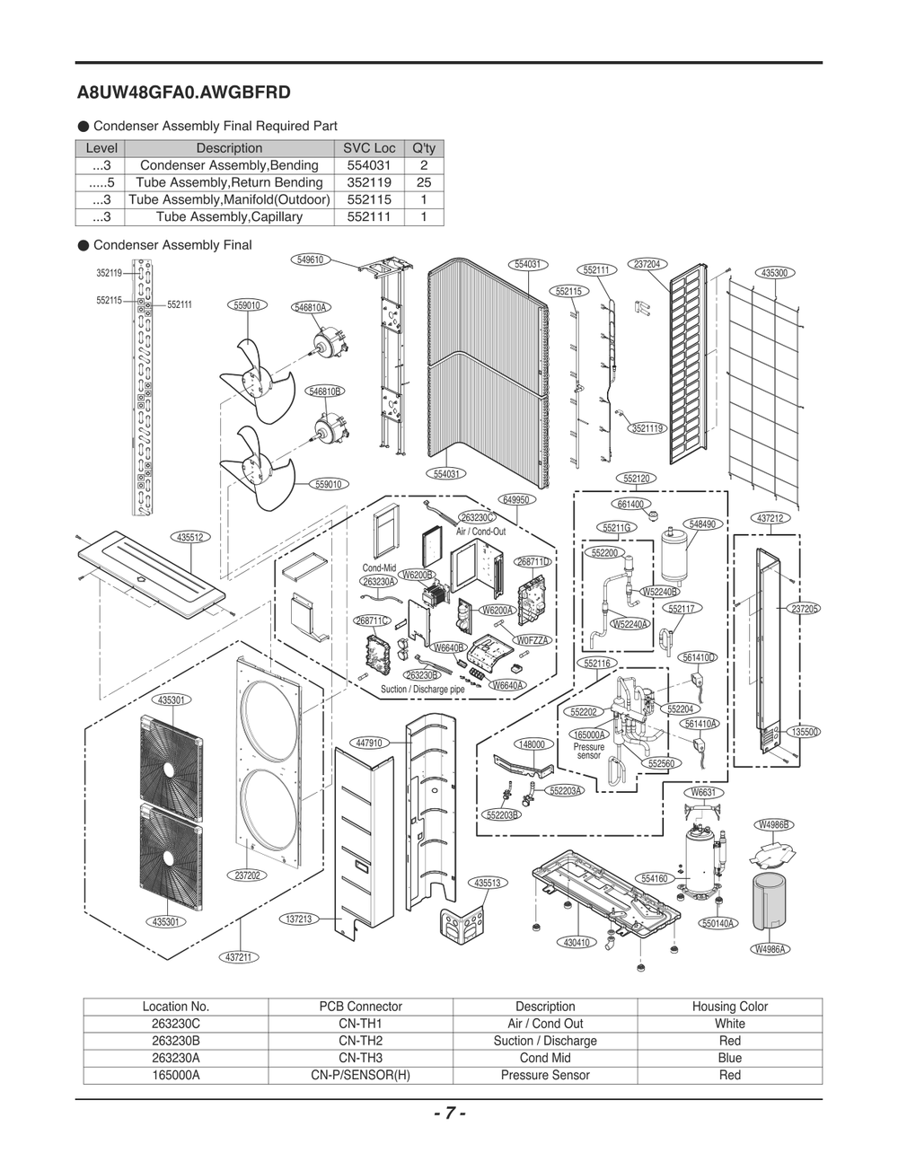 Condenser Assembly Diagram and Parts List for A8UW48GFA0 AWGBFRD LG Air Conditioner