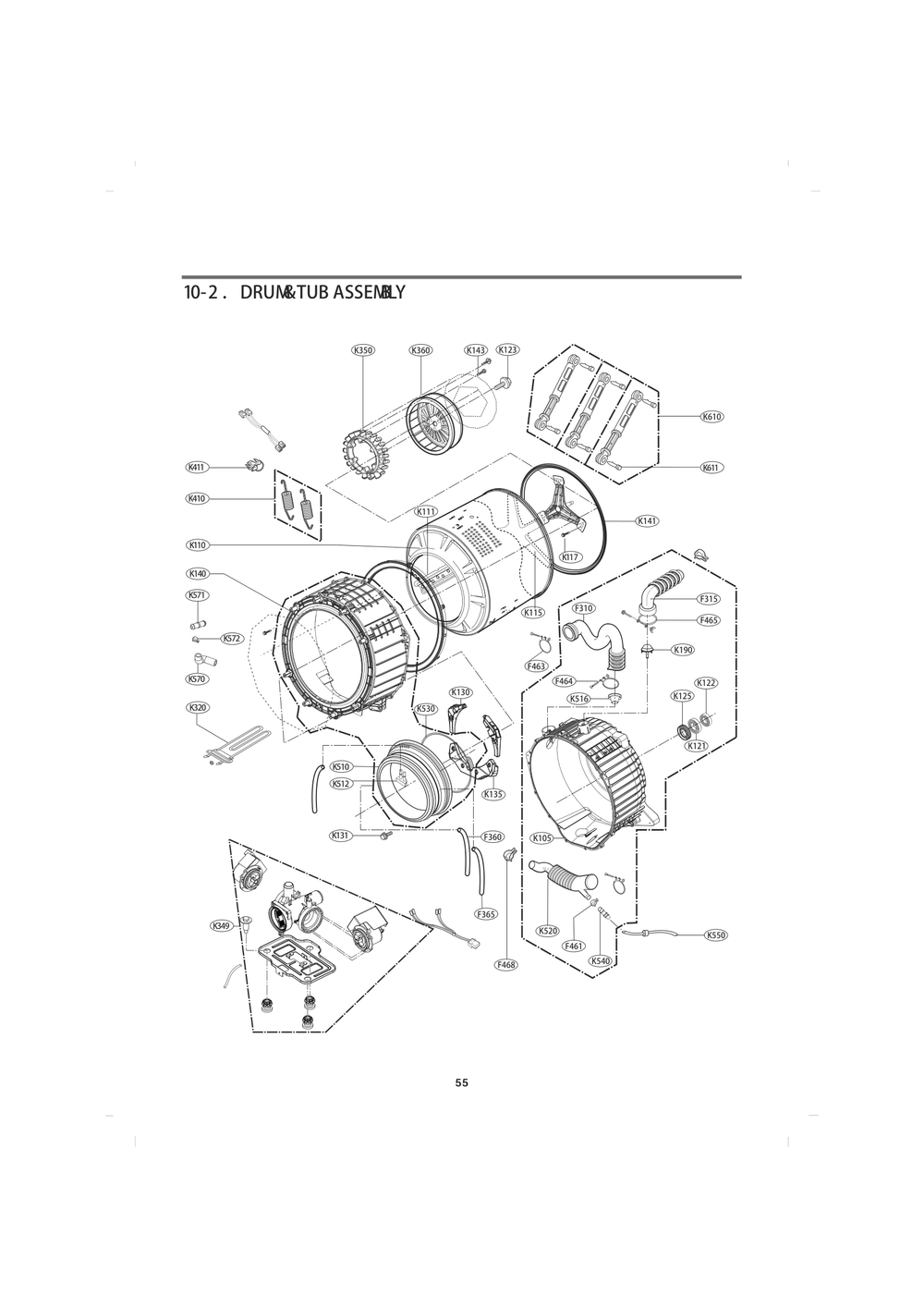 Drumtub Assemy Diagram and Parts List for F14F1CDYP7 ASSEECI LG Washer