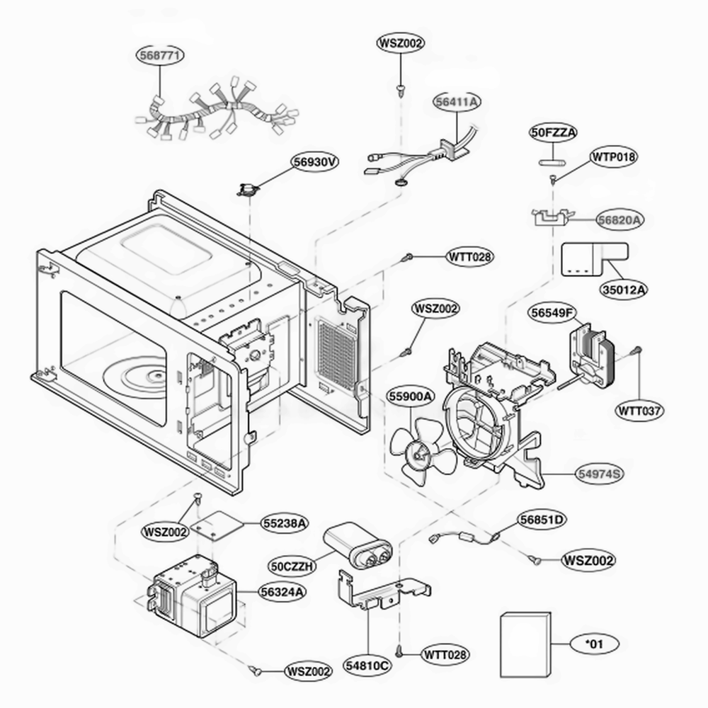 Interior Parts 1 Diagram and Parts List for JES735WJ CWHEGEU LG Range