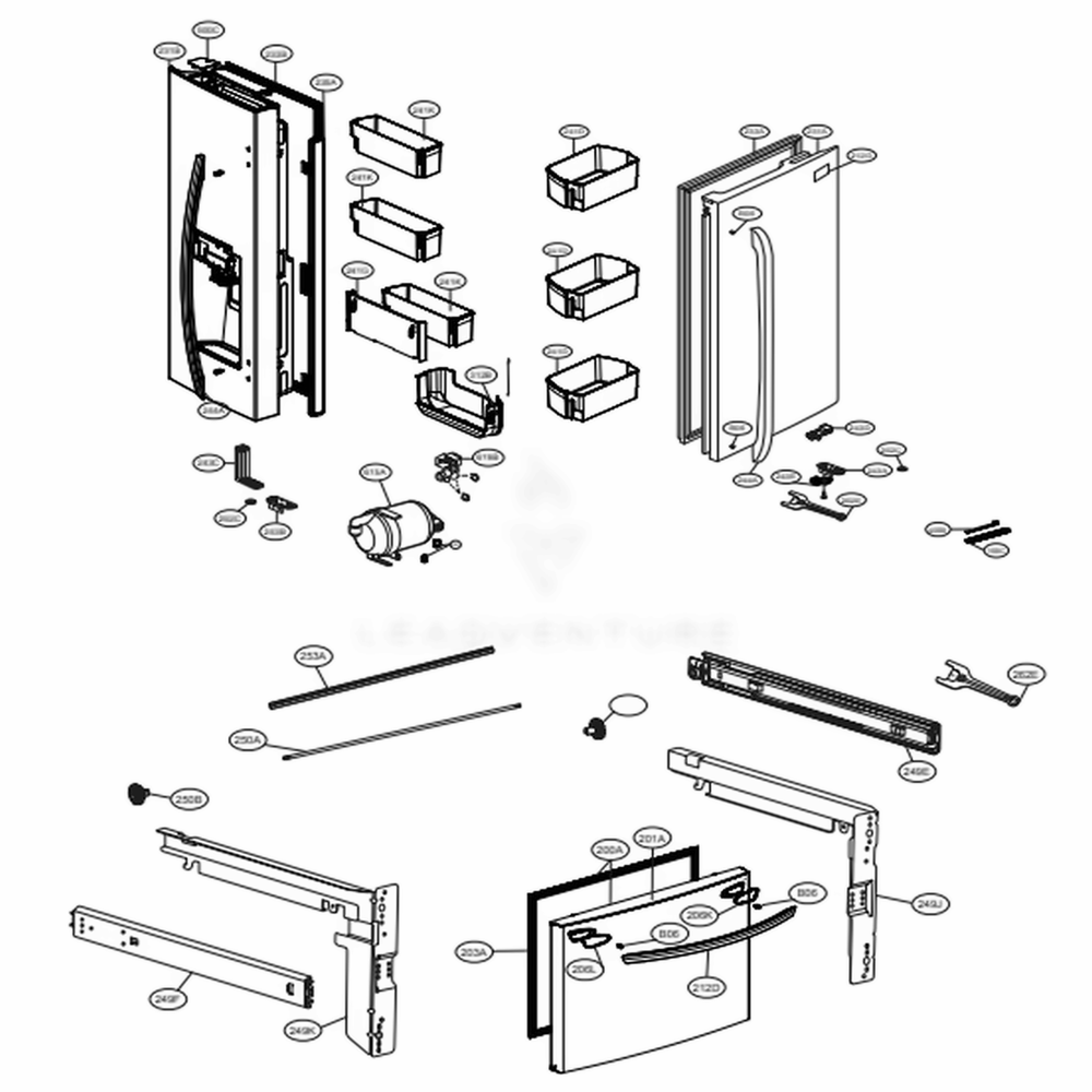 Door Parts Diagram and Parts List for LFXS28968S ASTCNA3 LG Refrigerator