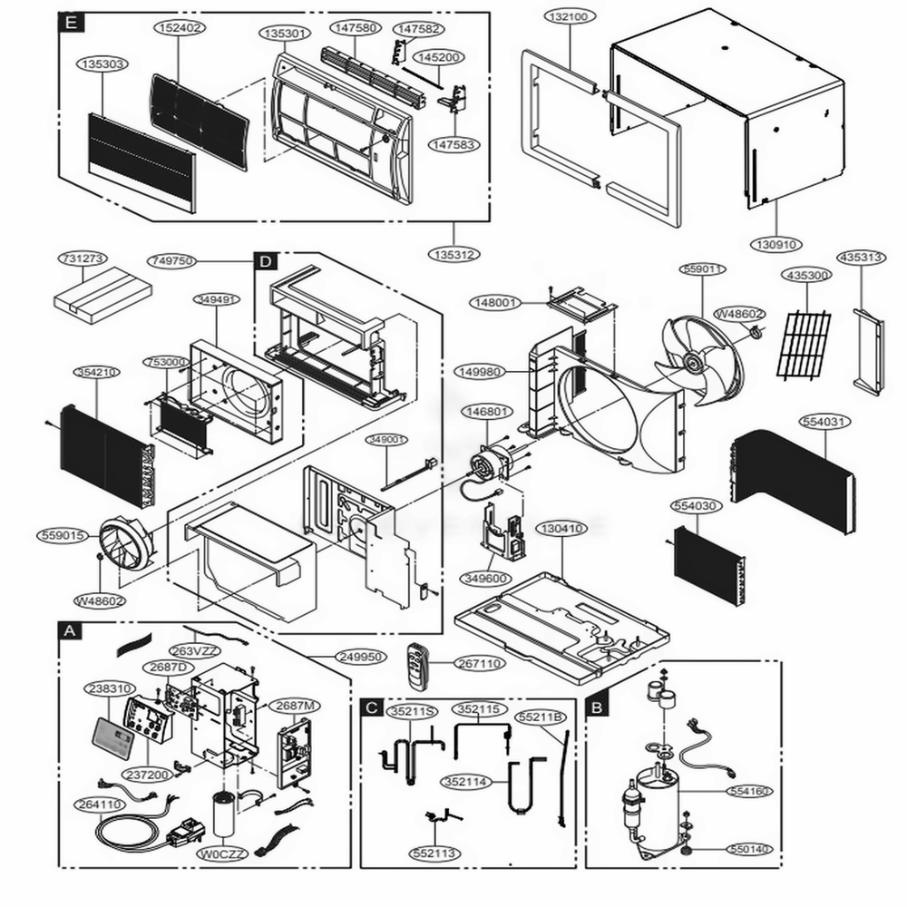 Main Diagram and Parts List for UE10D33C ASWAFRD LG Air Conditioner